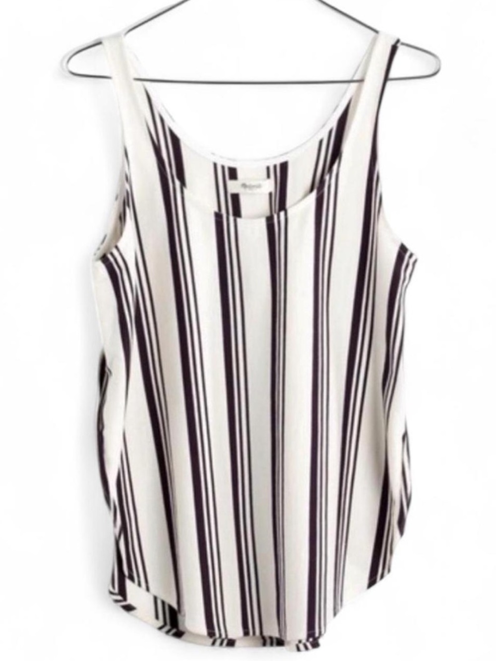 Madewell Off-white Side Slits Tank W/Navy Vertical Stripes SZ S